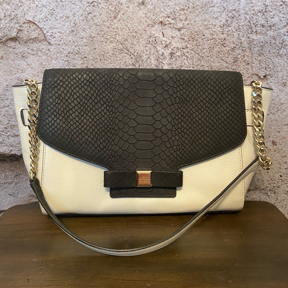 Kate Spade Black & Ivory Suede Croc Front Purse